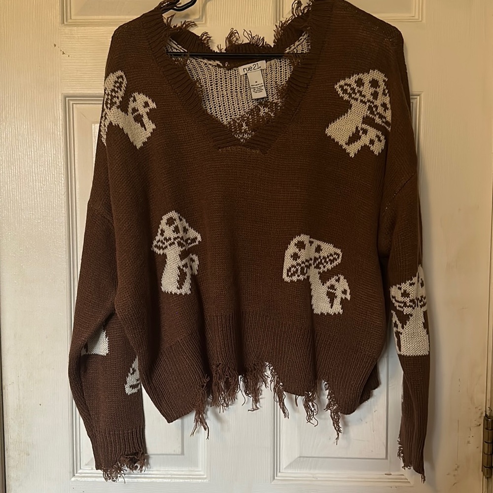 Rue 21 Distressed Mushroom Sweater
